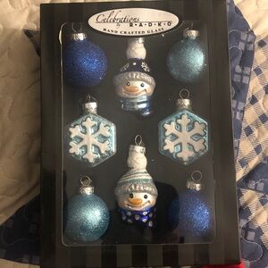 Christopher Radko Blue and Silver Snowman Ornament Collection
